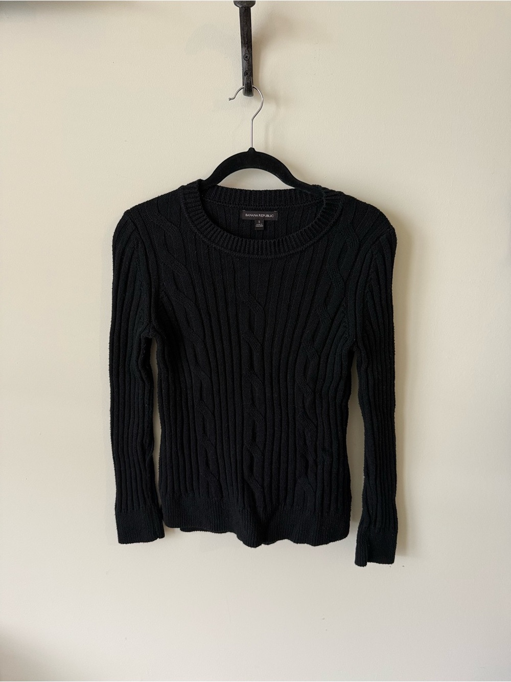 Banana Republic Black Cable-Knit Crewneck Sweater - Picture 3 of 4